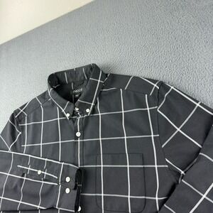 Proof Shirt Men's L Black Wool Blend Windowpane Plaid Oxford Huckberry Flannel